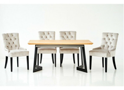 Design Esszimmer Tisch + 4 Chesterfield Lehnstühle Sitz Gruppe Stühle